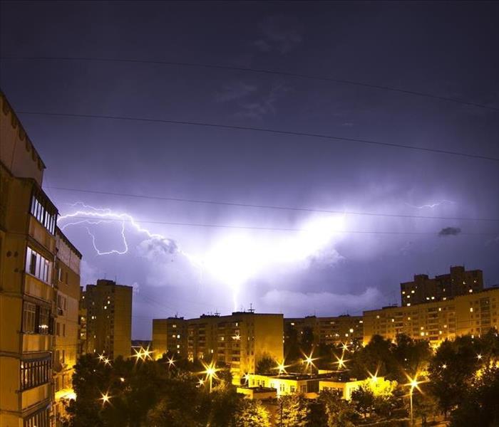 A thunderstorm in a apartment community.